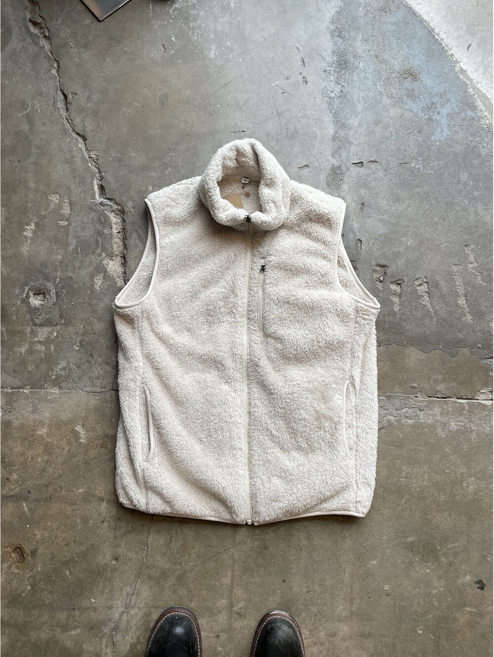 UNIQLO Fleece Vest White Zip Up Warm Women's Size Large